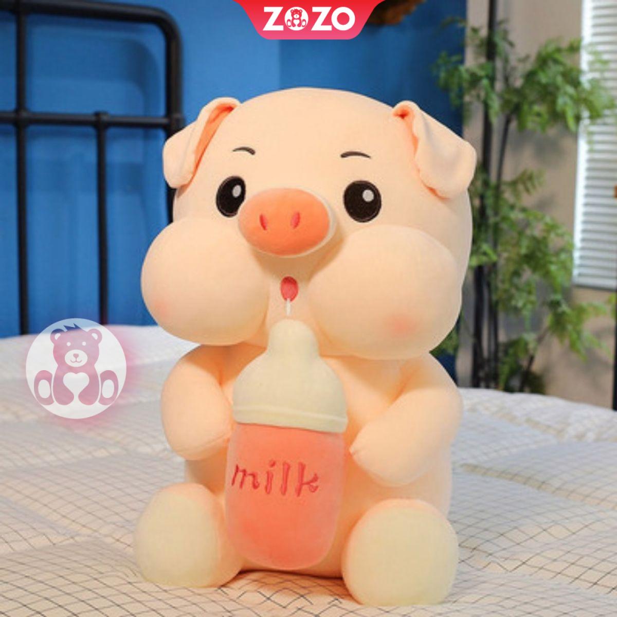 Heo bông ôm bình sữa cực dễ thương