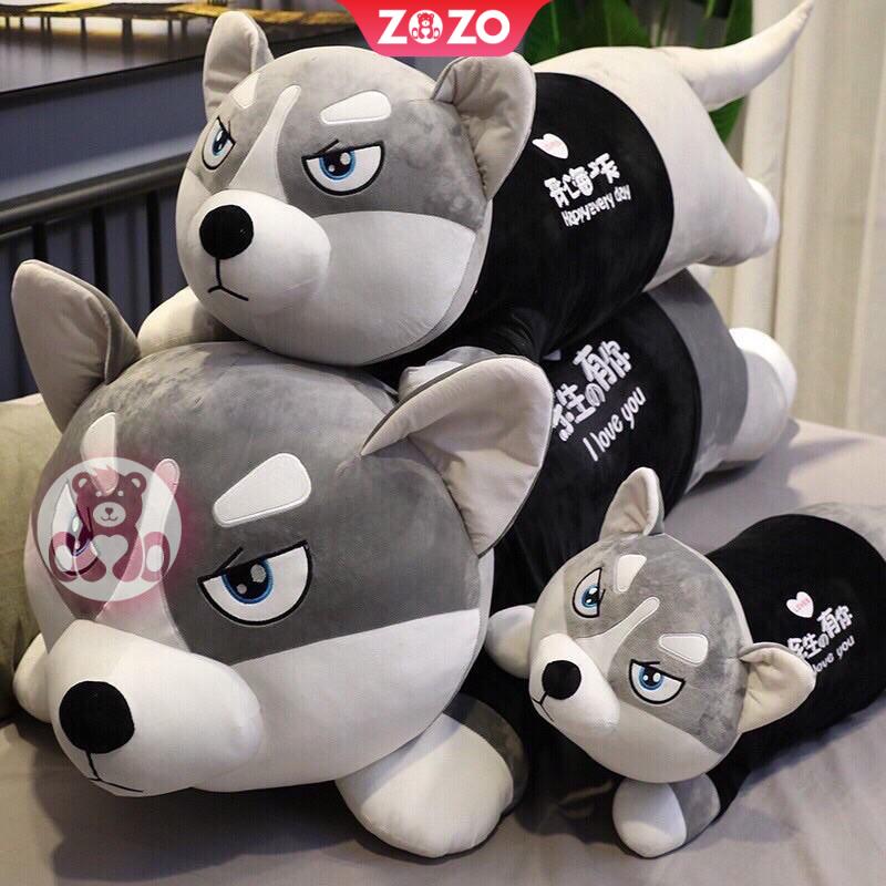Chó bông Husky baby mặc áo hoodie