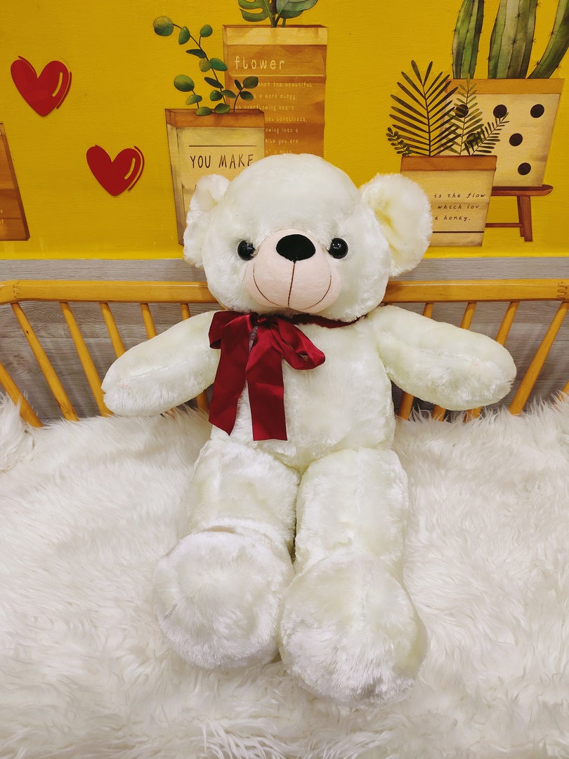 Gấu Bông Trắng Đeo Nơ Đỏ