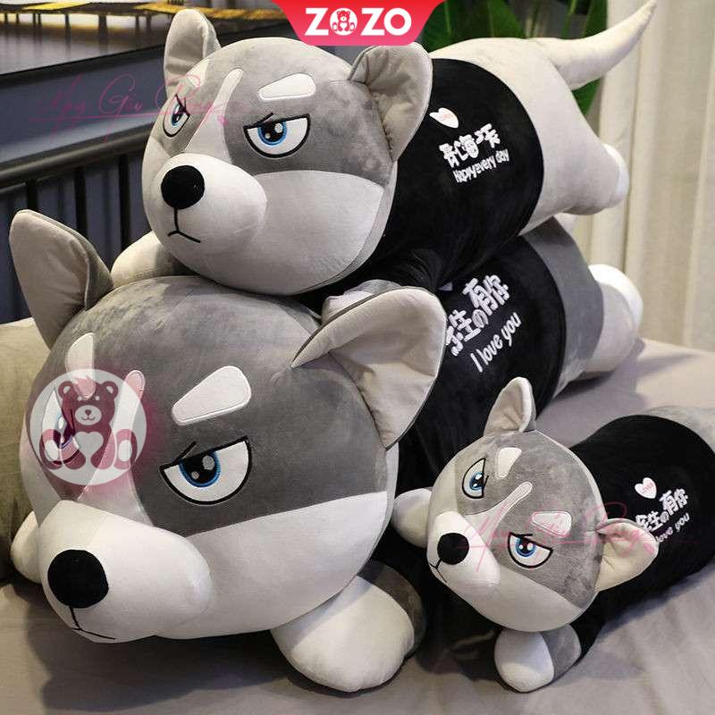 Chó bông Husky baby mặc áo hoodie 2 Chó Bông Husky Baby lông mịn ngồi mặc áo Hoodie