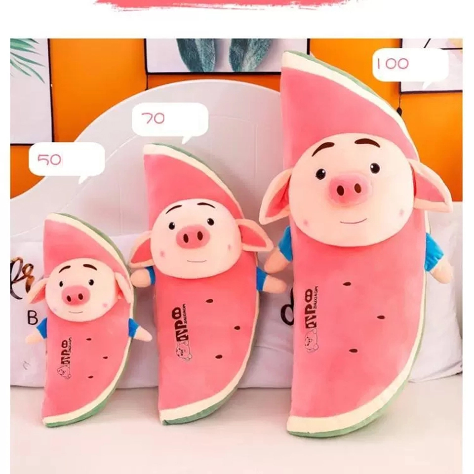 Gối ôm dưa hấu kết hợp heo bông dễ thương 2 Gối ôm dưa Hấu mix với heo